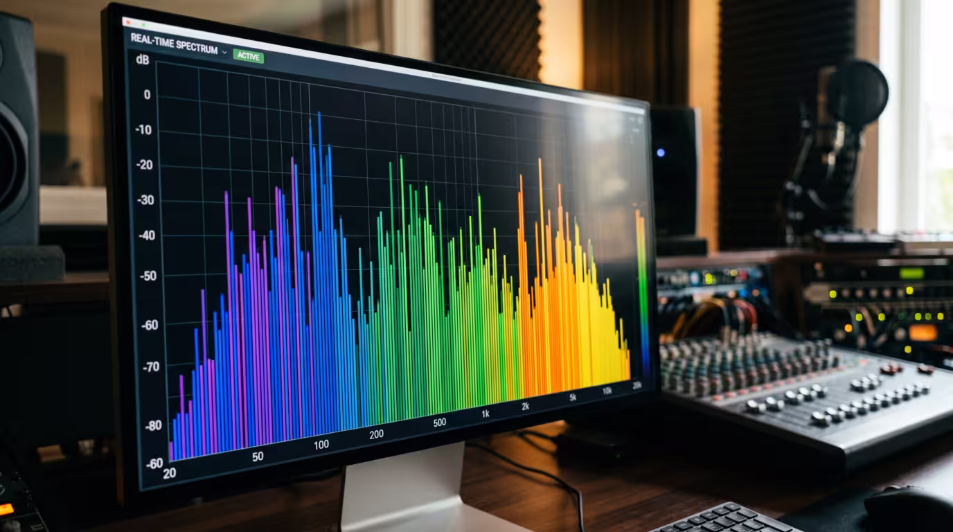 A real-time spectrum analyzer display showing energy across the frequency range