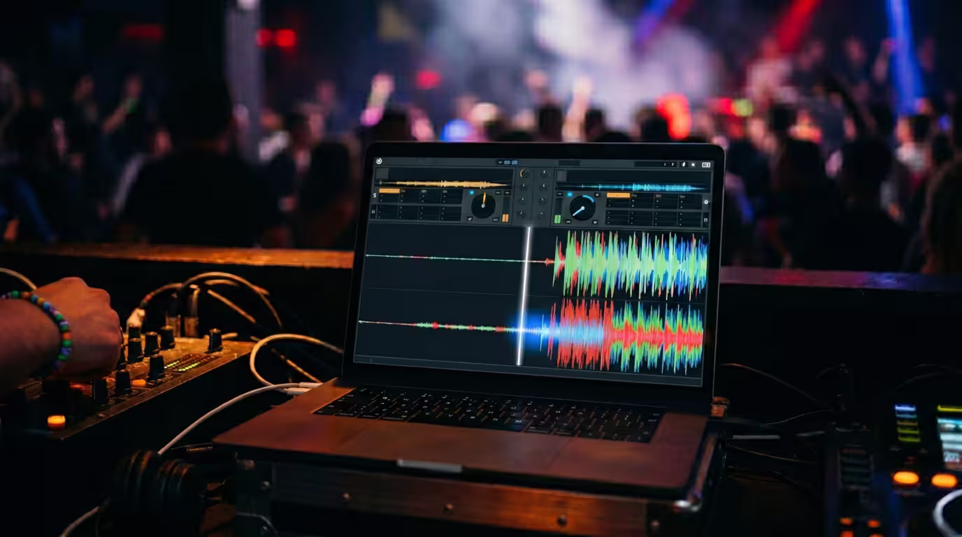 DJ software waveforms showing a breakdown dipping into a drop