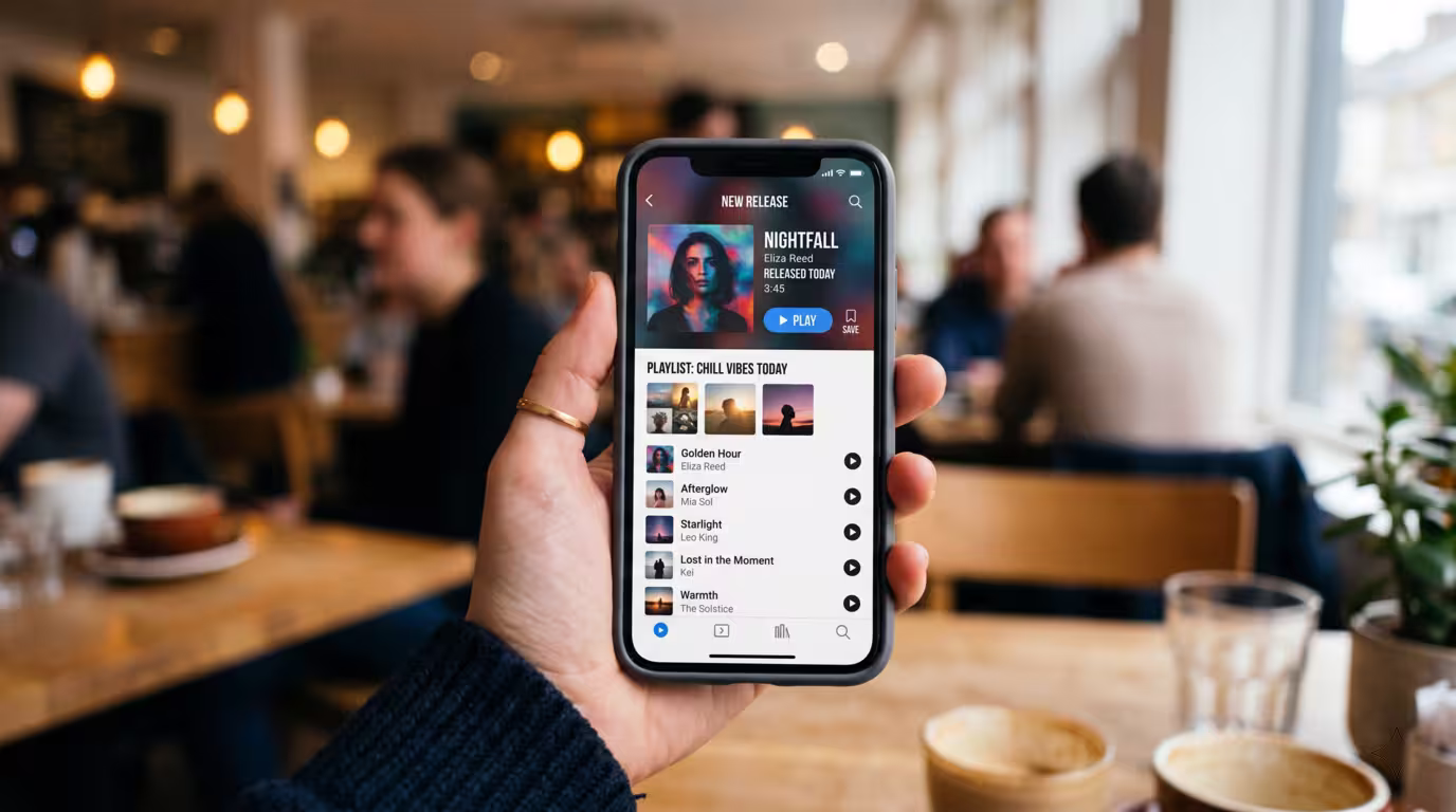A newly released single live on a streaming app on a phone