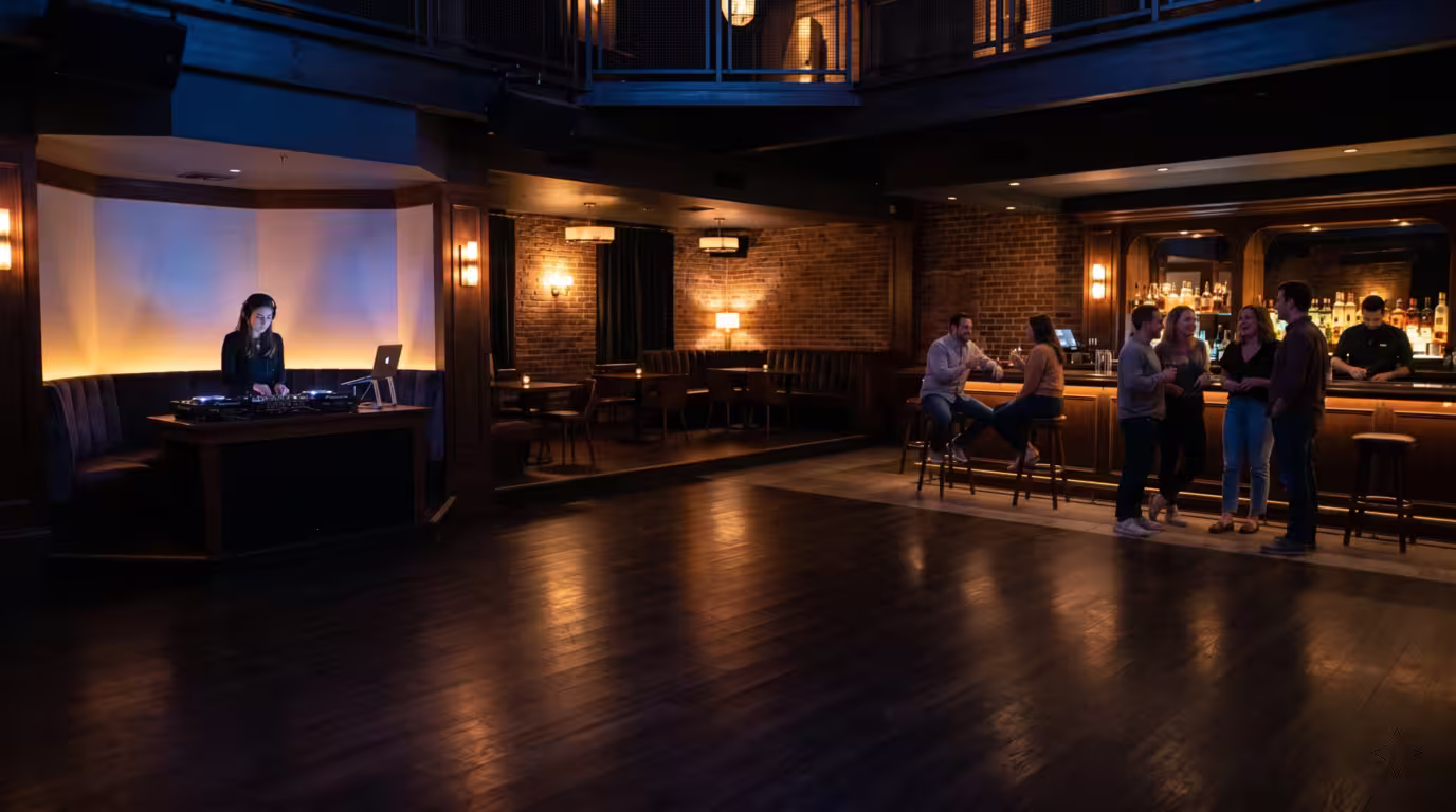 Quiet early-evening venue during a warm-up set